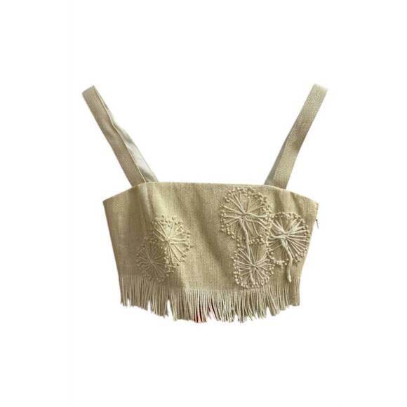 NEW BARBARA BELA embroidered cropped top in raffia